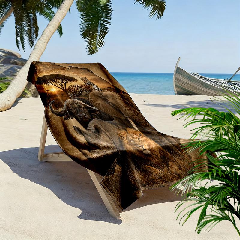 Strandtuch mit Afrikanische Tiere Print, Großes Weiches Schnelltrocknendes Handtuch für Strand Camping Schwimmen