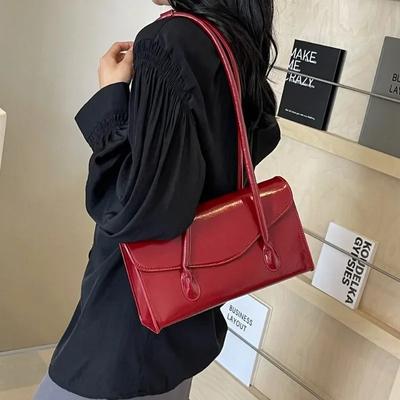 Modische PU einfarbige quadratische Schultertaschen mit einfachem Verschluss  hohe Qualität  klassischer Stil  für Frauen