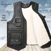 Herren Plus Size West aus echtem Rindsleder mit mehreren Taschen – Lässiges Gilet für Frühling, Herbst, Winter & Vaters Outfit