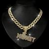 New Men's Full Diamond Chain Hip Hop Style Personalized English MONEY Pendant Necklace