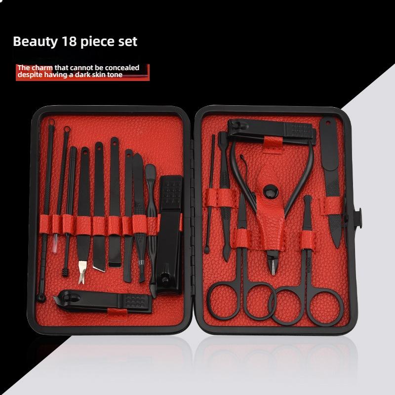 Professional 7-Piece Black Stainless Steel Nail Clipper Set with Box 5 In 1 Classic Pedicure Grooming Kit for Adult Use