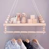 Double Layer Wooden Swing Hanging Hemp Rope Wall Shelve Mounted Floating Home Living Room Plant Flower Pot Tray Storage Decor