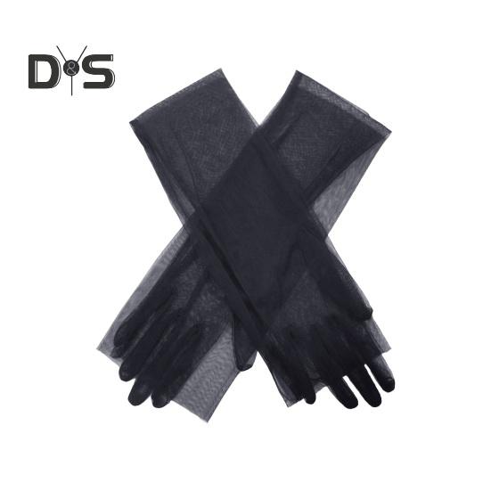 

1 пара женских выпускных чехлов на руки, прозрачная сетка, тонкие плиссированные манжеты на пять пальцев в литературном стиле для выступлений невесты, свадебных фотосессий чёрный