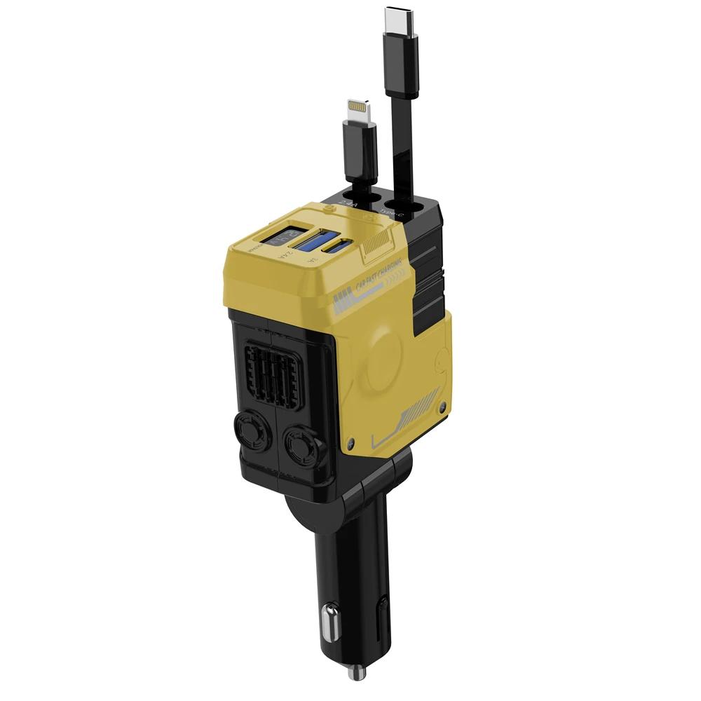 

66W PD QC3.0 4 в 1 Гнучкий висувний автомобільний швидкий зарядний пристрій для iPhone 15 Pro Max Huawei Xiaomi PD розетка для прикурювача жовтий