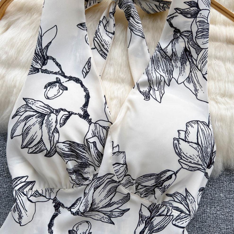 Celebrity Floral Halter Neck Backless Top - Women's Summer Trendy, Sexy, Versatile Vest