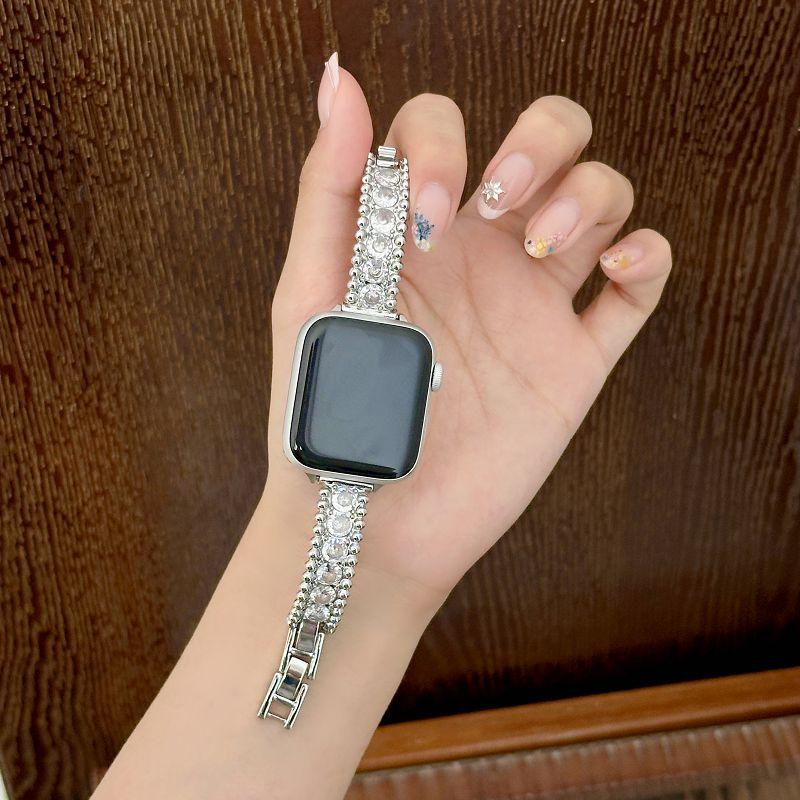 

Jewelry Diamond Metal Watch Strap for Apple Watch Bands 49 46 45 44 42 41 40 38mm Bangle Dressy Wristband Bracelet for iWatch 38 40 41mm серебряный