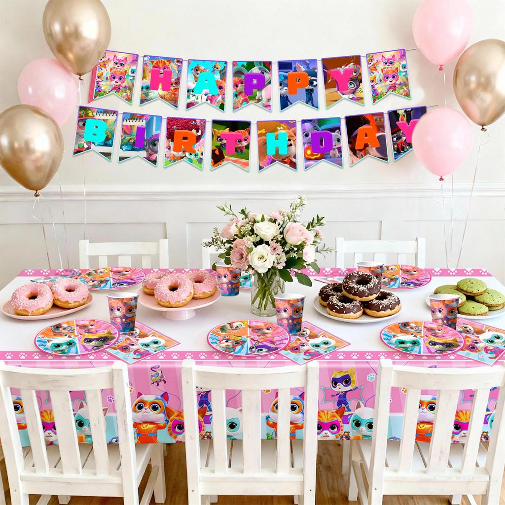 Cartoon Party Supplies, Cartoon Party Tableware Kit - Cartoon Tablecloth Plates and Cups Napkins Etc. Cartoon Theme Party Supplies for Girls