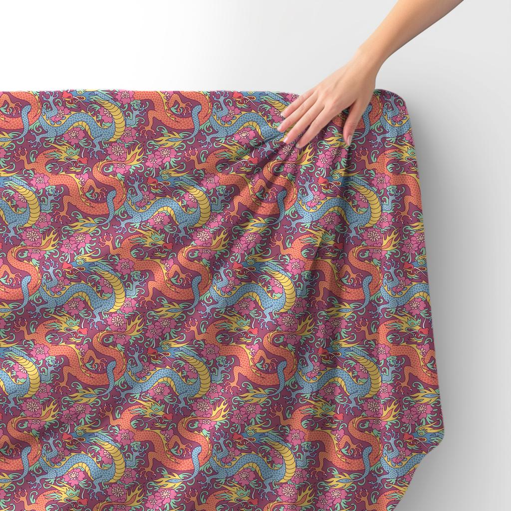 Royal Samt Stoff Polyester Zum Nähen - Motiv Drachen In Blumen