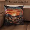 2D Desert Sunset Cactus Throw Pillow Covers** Pattern Cushion Cover Suitable For Sofa Bedroom Car Pillow Cover
