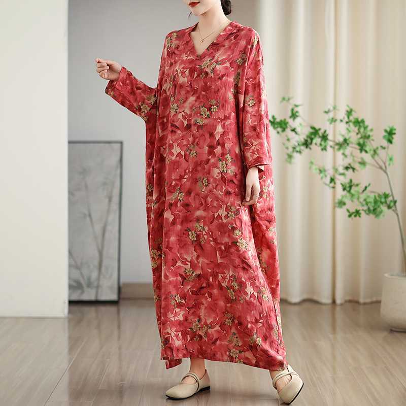 Vintage Long Dress with Cotton and Linen Patterns