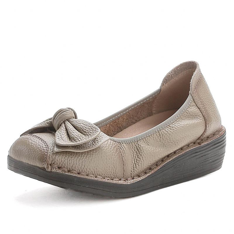 Women's Retro Ethnic Handmade Floral Cowhide Wedge Shoes with Thick Soft Sole