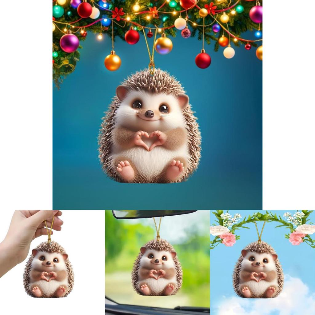Car Decor Acrylic Pendant With Cute Hedgehog Finger To Love Heart Design For Interior Decoration