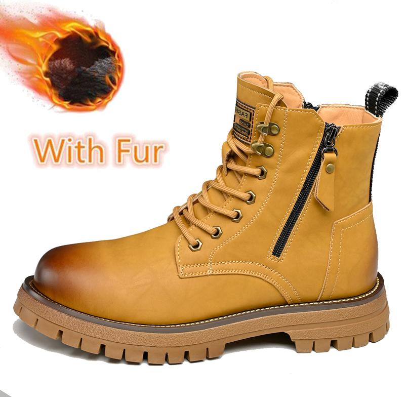 Winter Plush Snow Mens Ankle Boots All Seasons Motorcycle Boots High Top Casual Leather Shoes Handmade Male Botas Warm Trainers