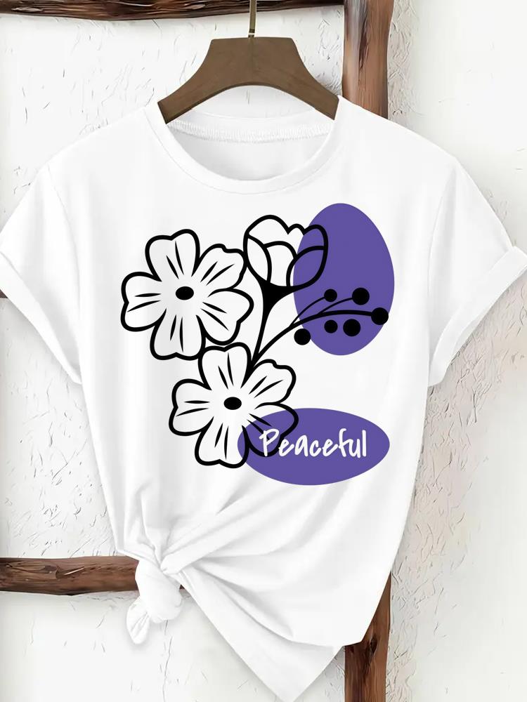 (Asian Size) trend lovely flower style Print Female Clothing T Shirt Woman Women Fashion Tee Top Short Sleeve Graphic T-shirts