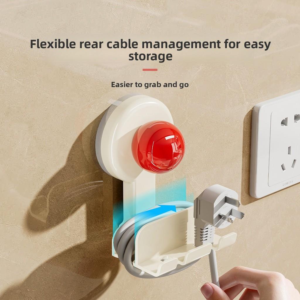 Abs Suction Cup Power Strip Holder With Hook For Kitchen Bathroom Organization