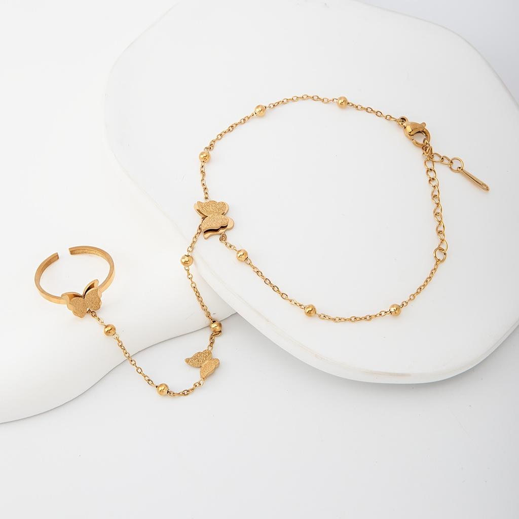 1PC Stylish Finger Bracelet with Frosted Three-dimensional Butterfly Beads, Adjustable Split Ring and Rear Chain