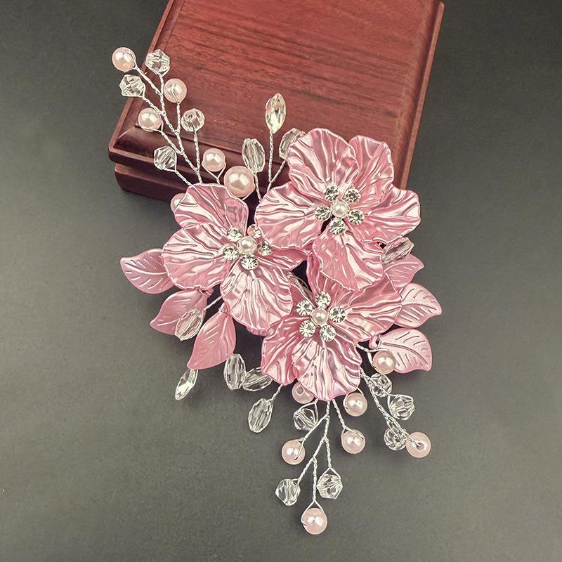 1Pcs Handmade White Headdress Crystal Pearl Flower Bridal Headwear Elegant Luxury Wedding Hairpin For Women A2