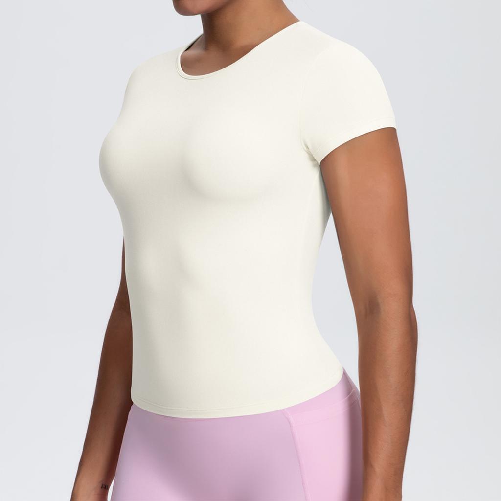 Women's Fashionable Color Slim Fit Short Sleeved Breathable Yoga Suit T-shirt Running Training Fitness Top
