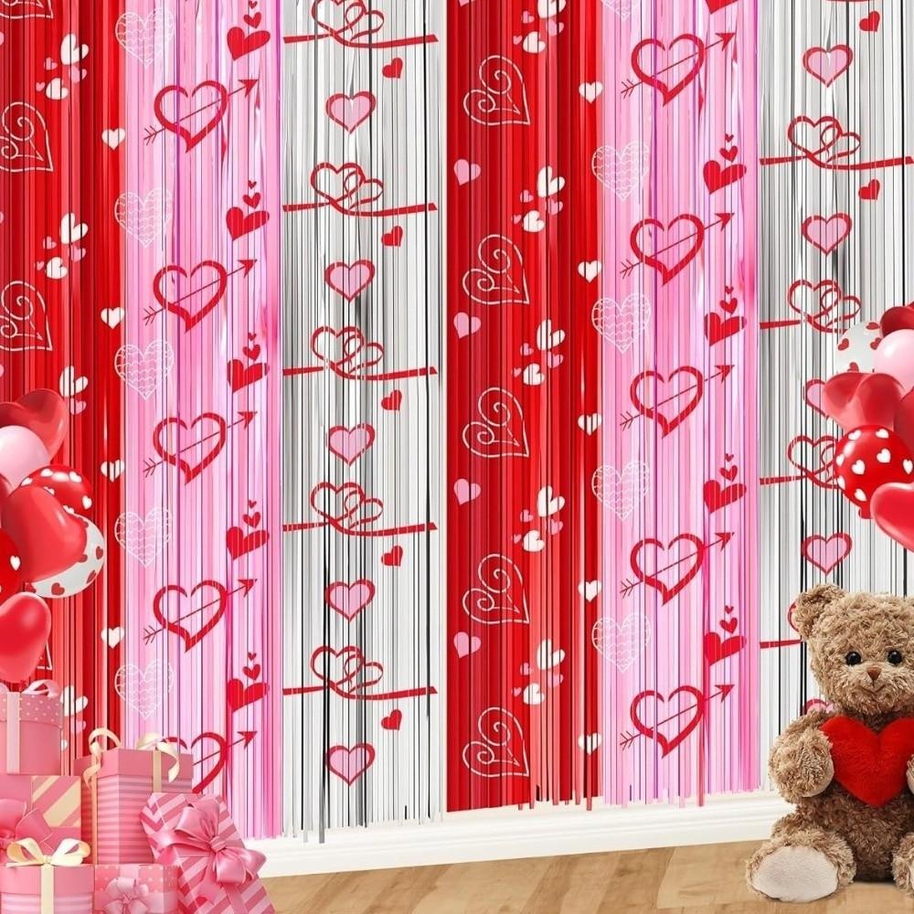 Bowknot Valentine's Day Party Backdrop Love Heart Streamers Hanging Curtains  Birthday Party