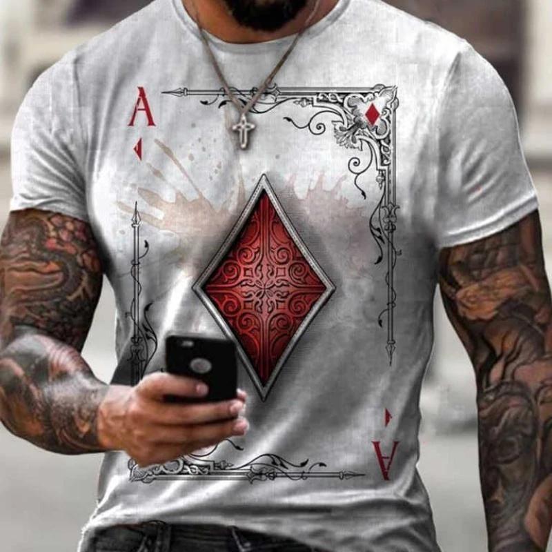 Men's Short-sleeved T-shirts Summer Casual Retro Hip-hop Style Round Neck Playing Card Pattern 3Dprinted  Oversized T-shirts