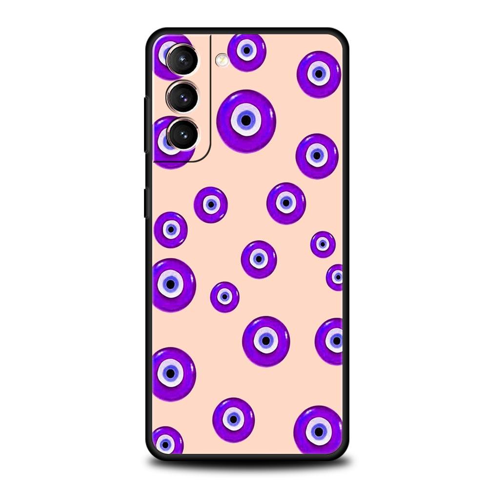 Phone Case For Samsung Galaxy S23 S22 Ultra S20 S21 FE 5G S10 S9 Plus S10E S8 Note 20 Black Cover Lucky Eye Blue Evil Eye Print