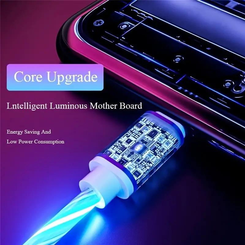 Flow Luminous LED Charging Cable 3A Fast Charging USB A For iPhone 14 13 12 X USB Wire LED Cable Glowing Cable For Airpods iPad