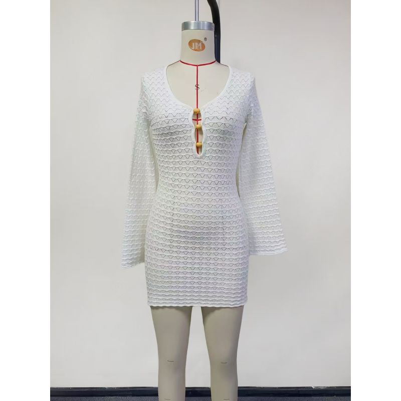 

European and American New Knitted Sexy Hollow Perspective Dress Beach Skirt Sexy Knitted Beach Skirt Creamy-white Skirt M