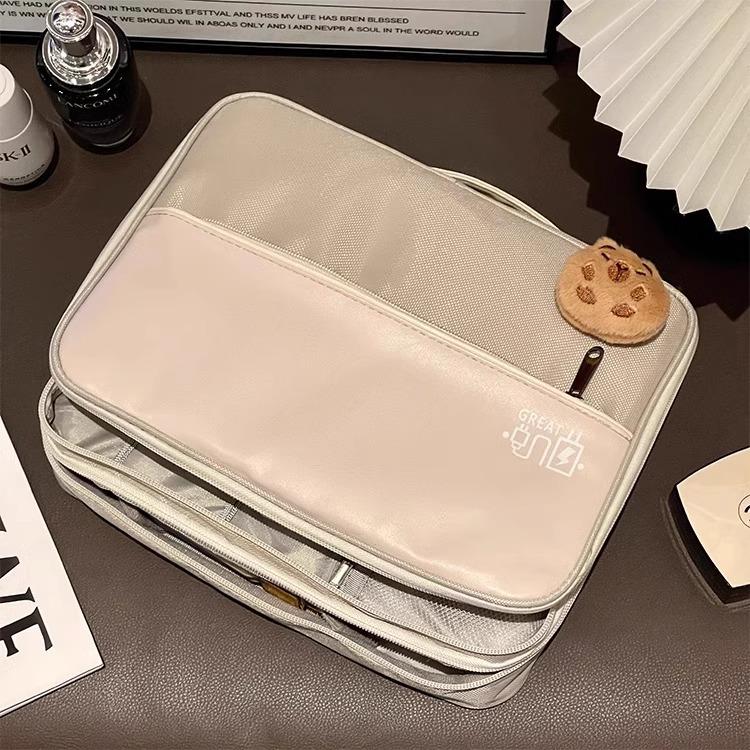 Large Capacity Cute Women's Makeup Bag - Portable Travel Cosmetic Organizer with Brush Partition