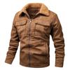 Men's Spring Autumn Outdoor Warm Fleece Lined Jacket Loose Casual Faux Leather Jackets Windproof Men's Coat Snaps Working Jacket with Multi Pockets