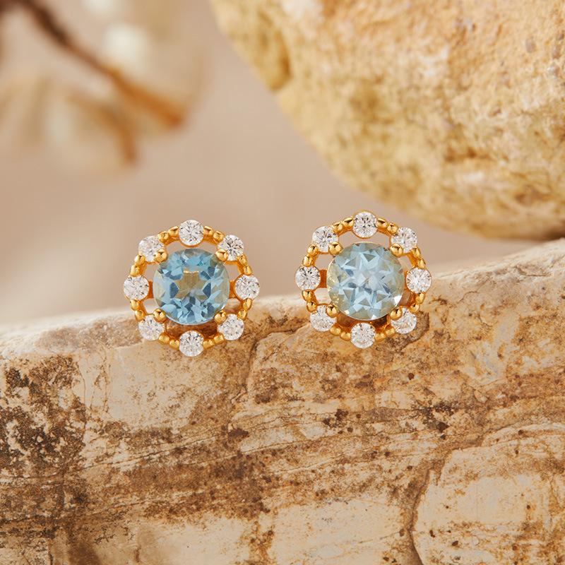 S925 Sterling Silver Natural Topaz Citrine Amethyst Olive Garnet Color Treasure Ring Women'S Jewelry Set Earrings