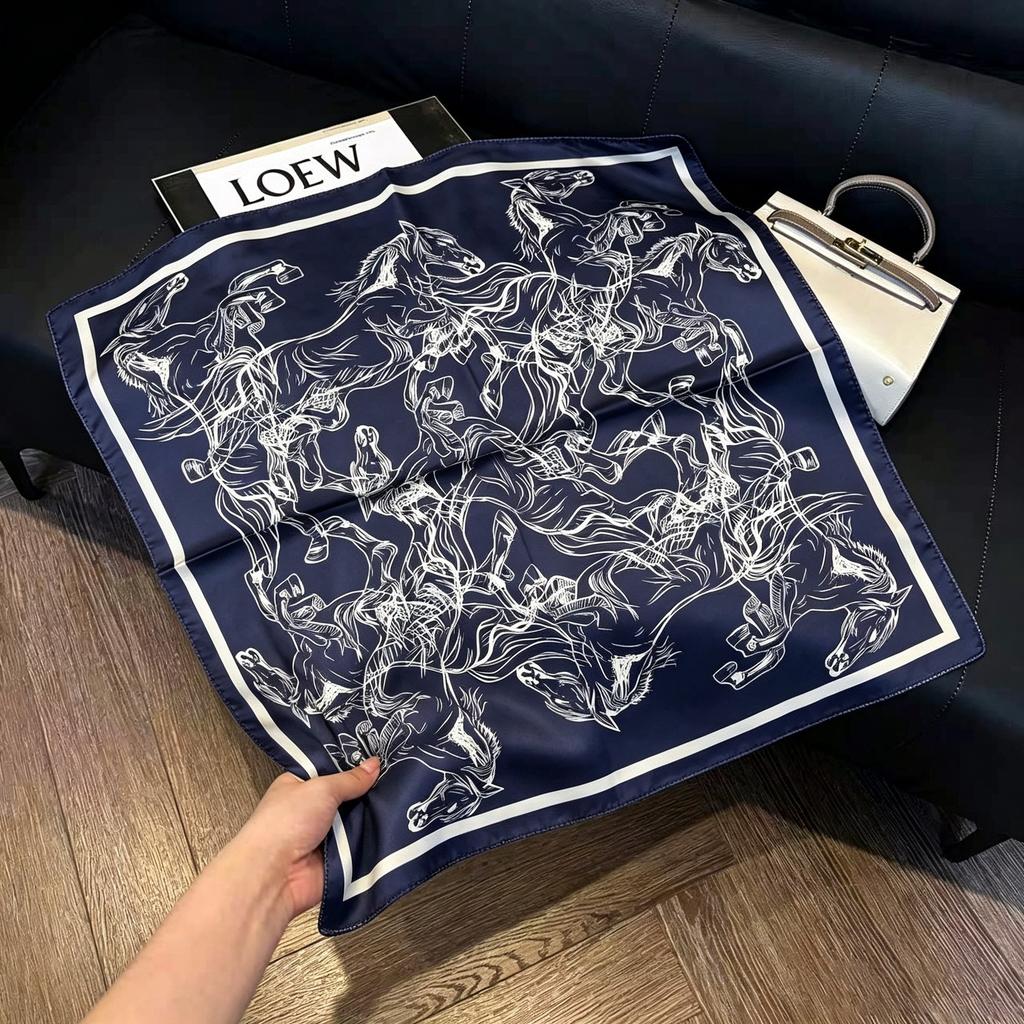 Sen green flower print fresh imitation silk scarf premium versatile square scarf neck protection scarf trendy headscarf scarf women