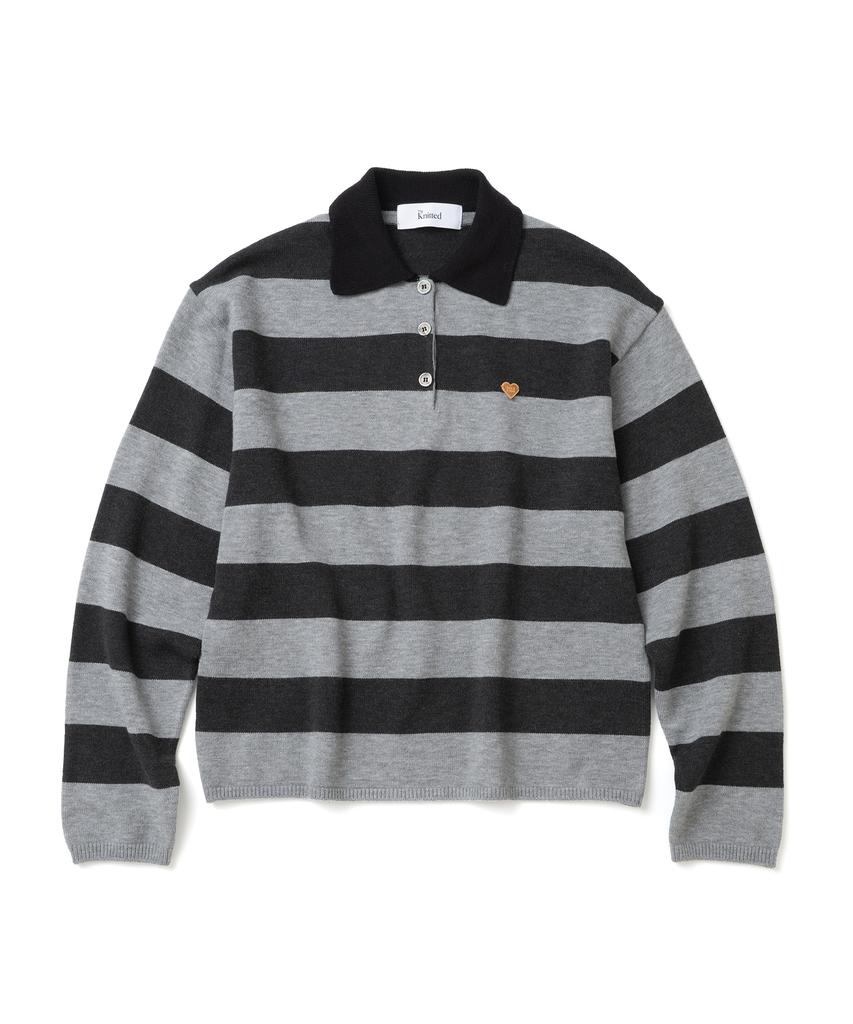 KNITTED (Unisex) Striped Rugby Collar Knit Black