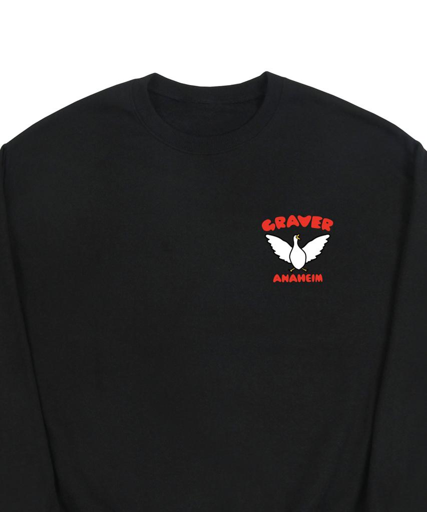 GRAVER [Unisex] Small White Duck Wing Smile Sweatshirt_Black