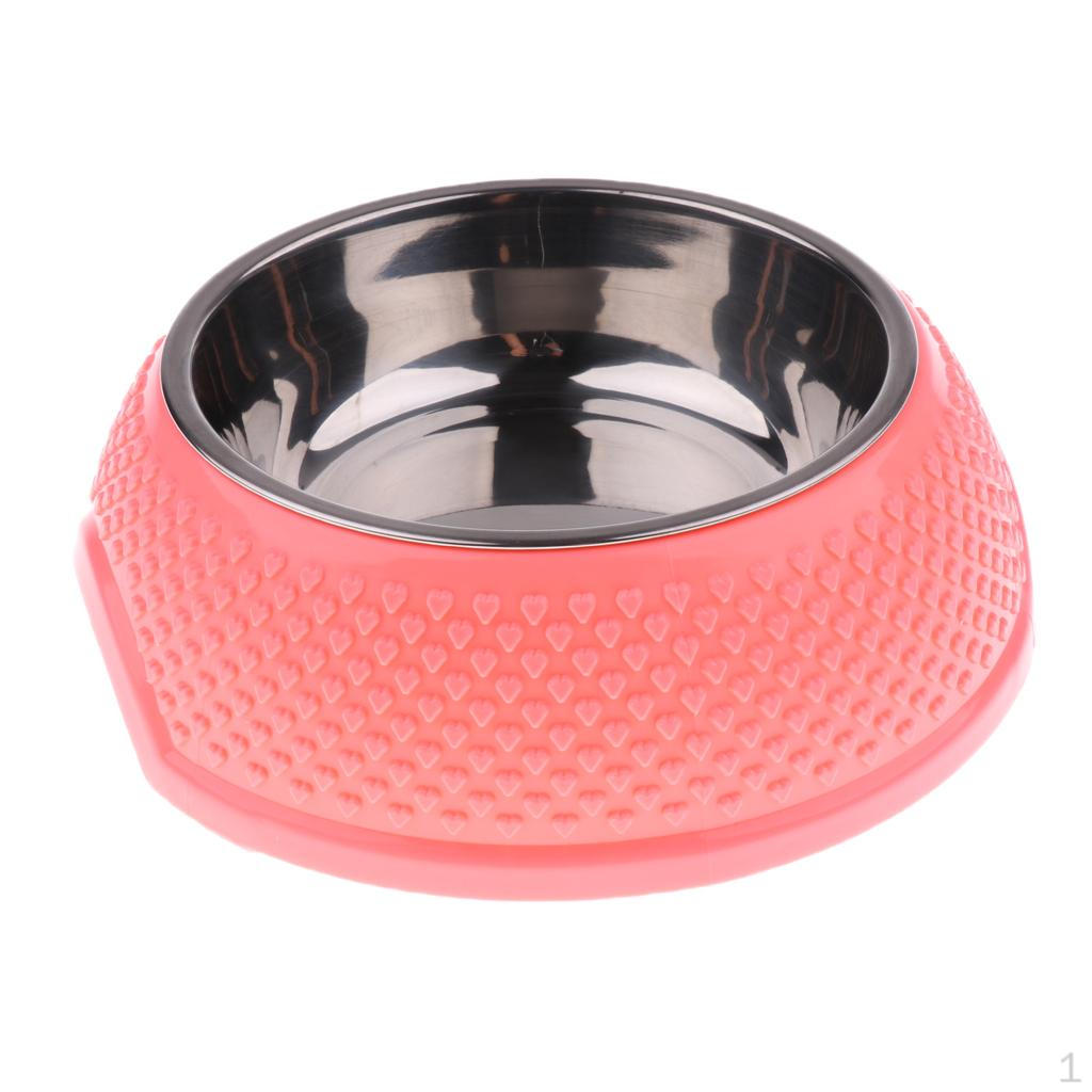 

and dog Puppy Animal Practical Stainless Steel Food Water Bowl Feed Feeder Pink