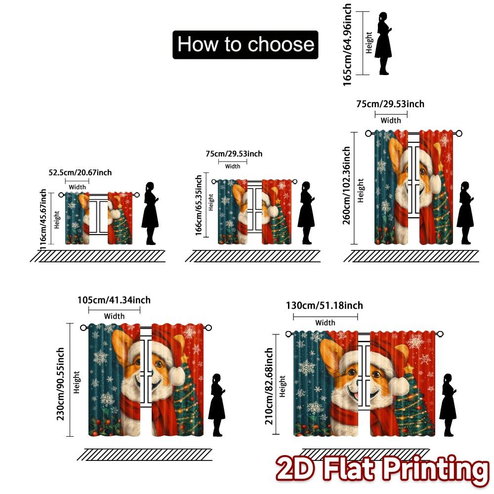 2D Flat Printing  JIT 2pcs   Curtains (Without Rod) Christmas Corgi Modern Curtain Fabric Machine Washable Fabric Curtains