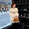 Mid-Length German Fleece Lace Patchwork Long Sleeve T-shirt - Women's Thickened Base Layer, Autumn/Winter 2026 Collection.