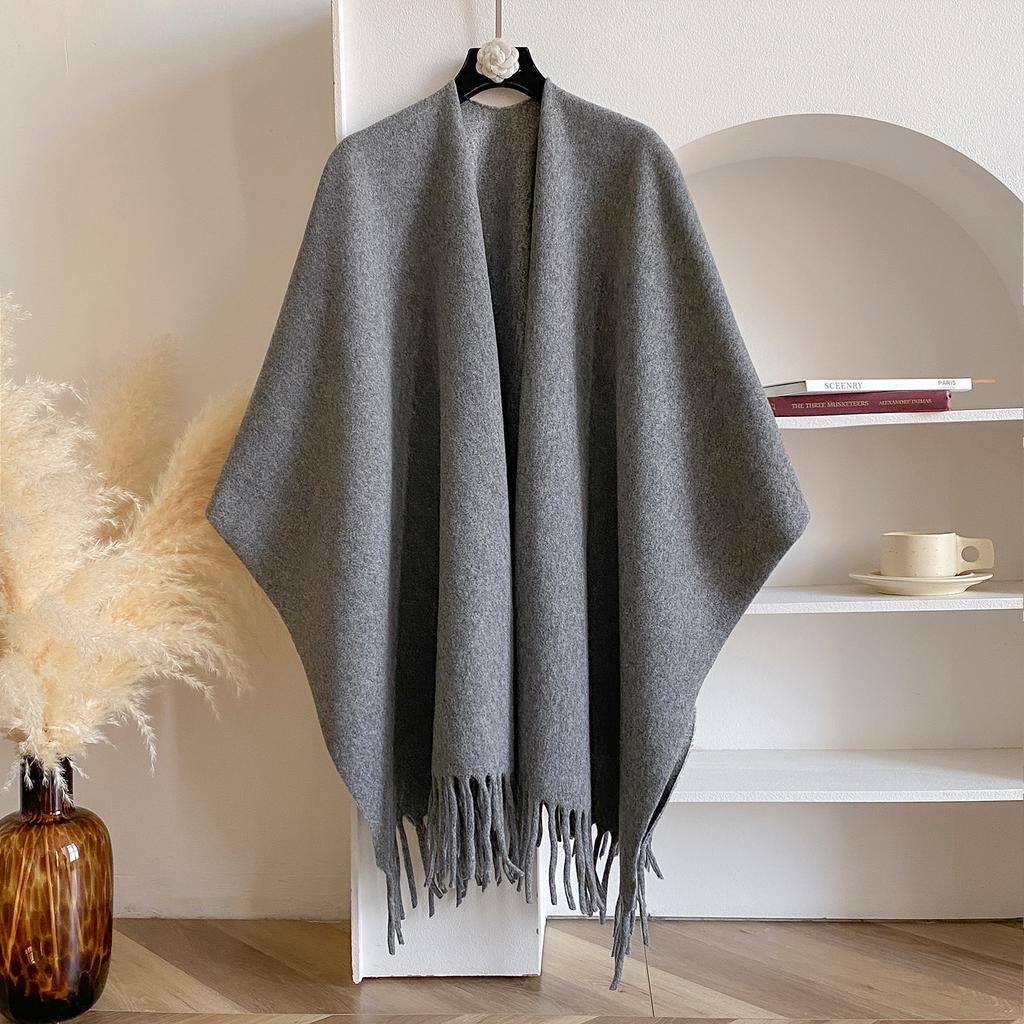 Winter Women Poncho Warm Shawl Double Sided Designer Thickening Blanket Luxury Scarf Female Cloak Cashmere Pashmina Cape Stole