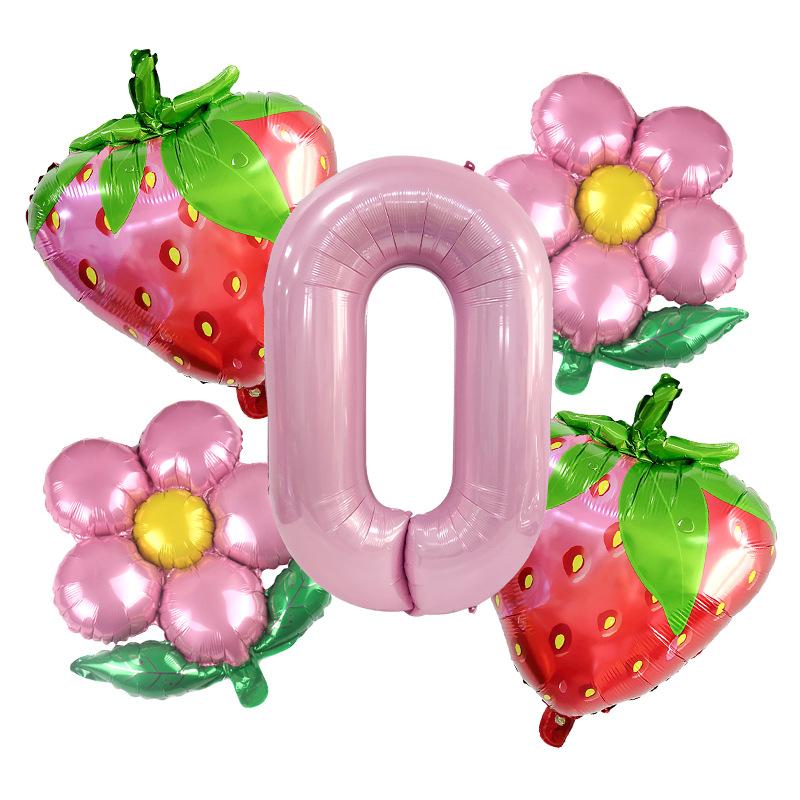 Pink Strawberry Balloon Set, Small Daisy Aluminum Film Decoration, Children'S Birthday Party Anniversary Photo Props