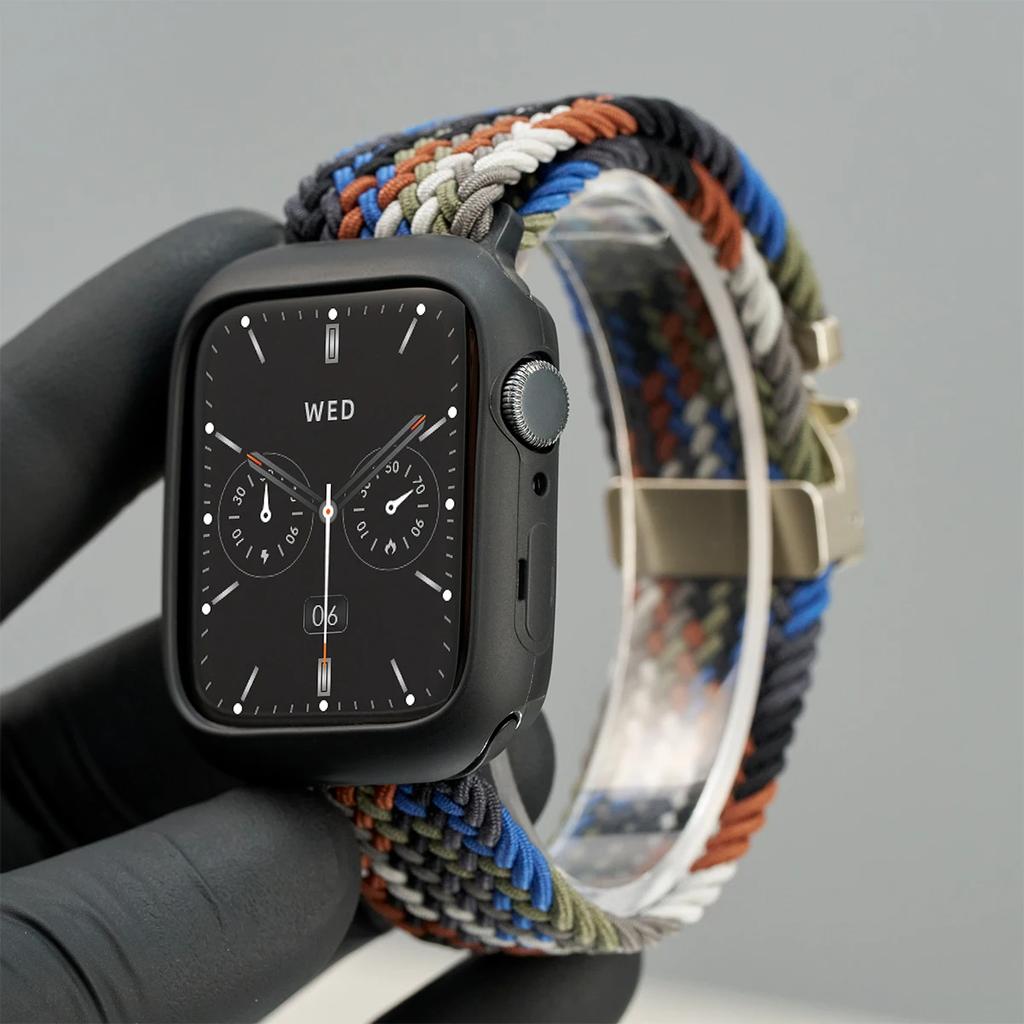 Silicone Case+Braided Strap For Apple Watch Bands 46mm 49mm 44mm 42mm 41mm 40mm 38mm SE 10 9 6 5 Ultra 2 Nylon Correa Strap
