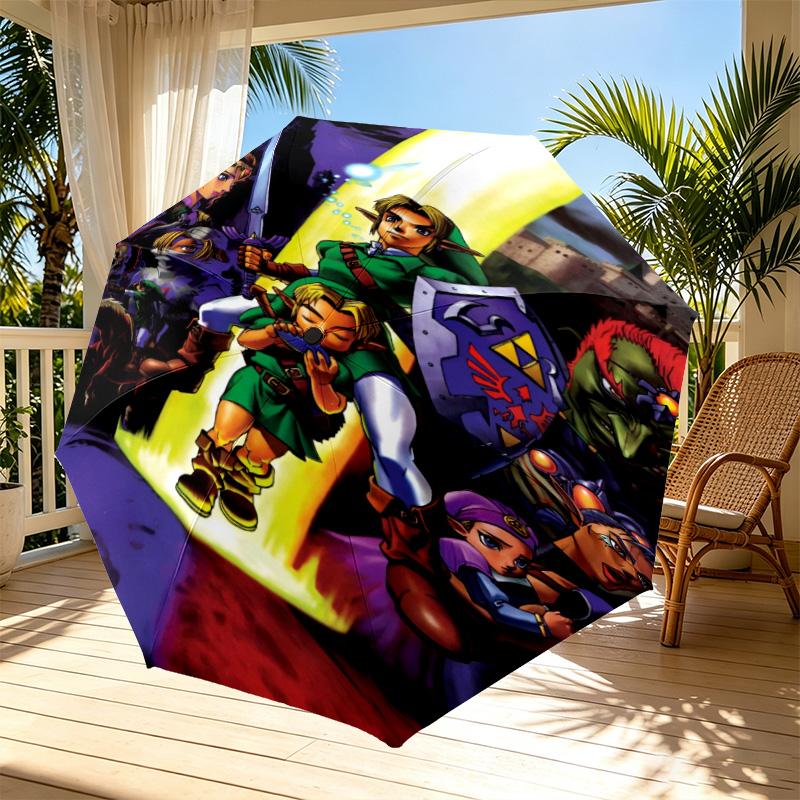 The Legend of Zelda Print Automatic Open Close Umbrella, Portable Foldable Umbrella, for Outdoor Commute Camping Trip, Ideal Birthday Gift