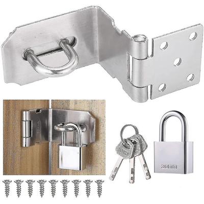 Padlock Hasp Latch Lock Padlock Clasp Hasp Stainless Steel Buckle Hardware 90 Degree Right Angle Anti-Theft Buckle Lock