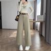 Women's Petite High-Waisted Tencel Washed Cotton Wide-Leg Slimming Cropped Pants
