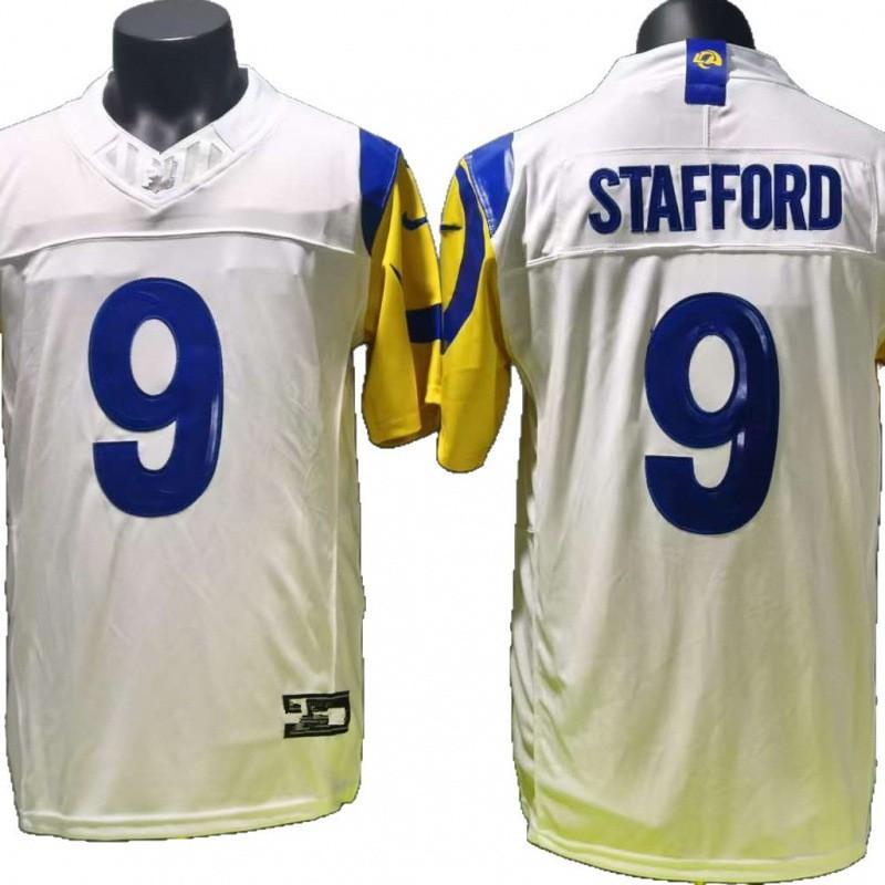 3rd Gen Football Jersey Embroidered LA Rams 9 STAFFORD Short Sleeve White Game Shirt