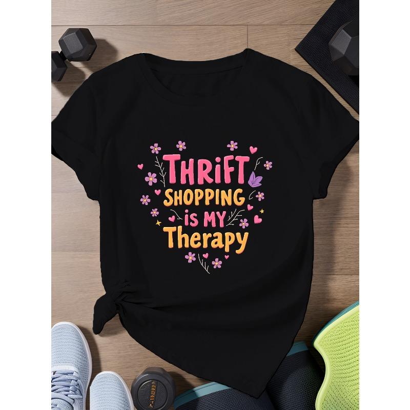 

THRIFT SHOPPING IS MY Relax Women Plus Size Tee Casual Short Sleeve Top S чёрный