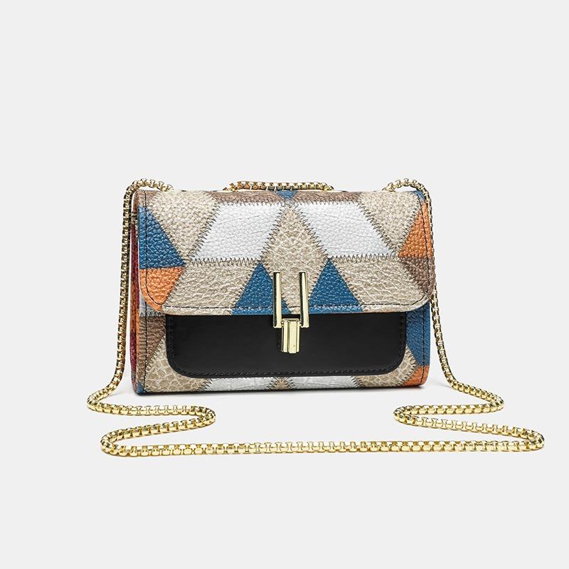 High-value New Autumn and Winter Fashion Splicing Contrasting Soft Leather Bag Women's Shoulder Crossbody Handbag Small Square Bag