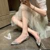 Fashion 2025 Spring Pvc New Pointed Head Transparent Diamond Single Shoes To Wear Everything Flat Wedding Sandals Temperament