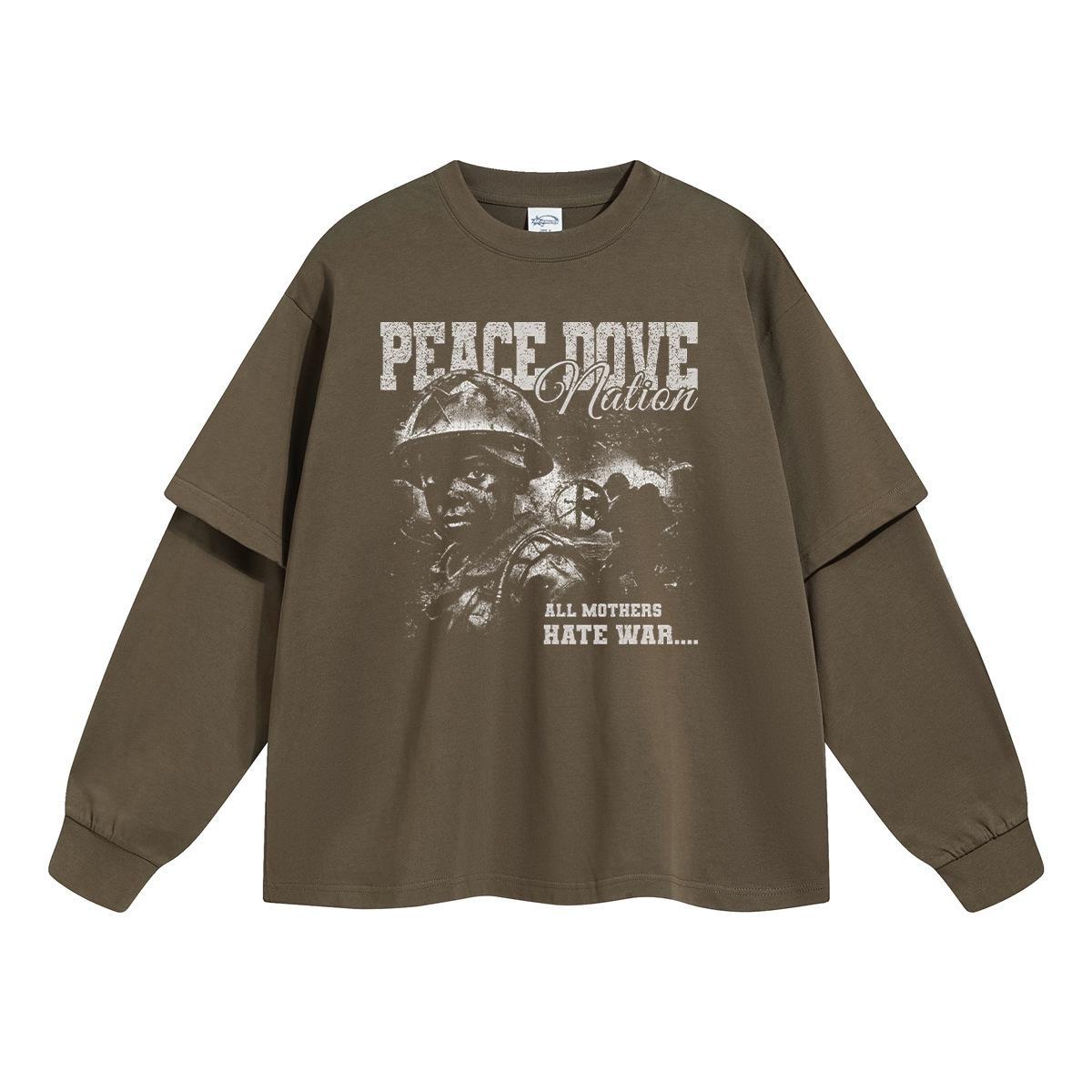 

Футболка мужская свободного покроя с длинным рукавом, осень 2024 г., уличный тренд, американский стиль, круглый вырез L кофейный/серый