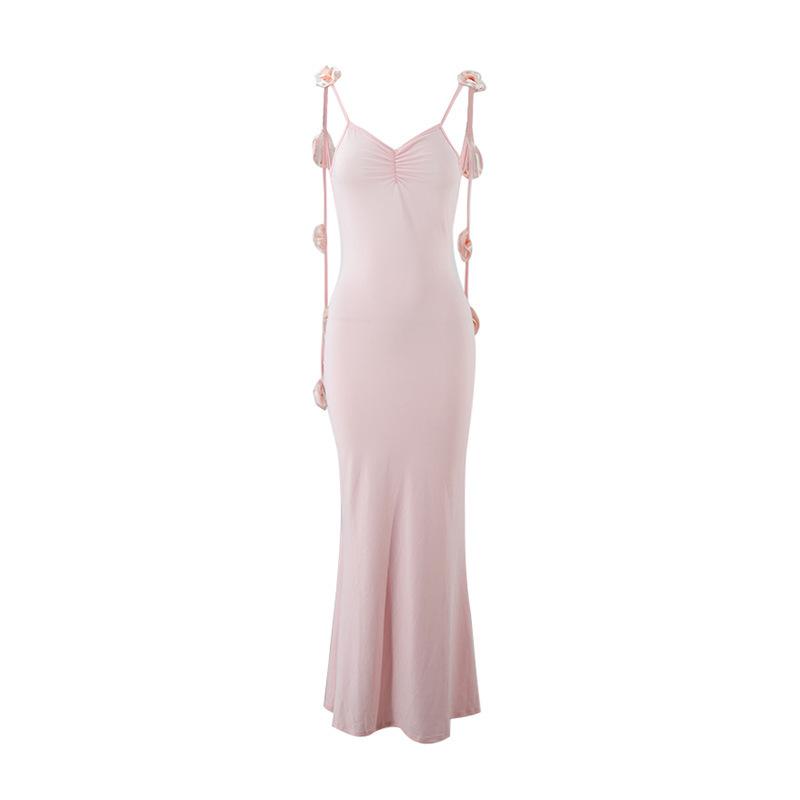 Europäische und amerikanische beliebte Damenbekleidung sexy Abendkleid Träger dekorative Blume Hosenträger langes Kleid