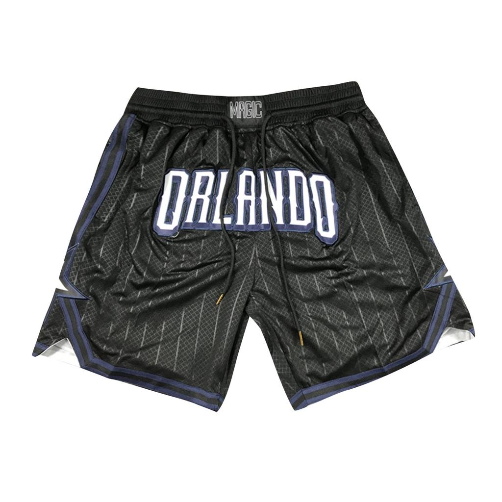 Magics Retro bestickte verkürzte Basketball-Shorts mit Kordelzug, Trainingsshorts