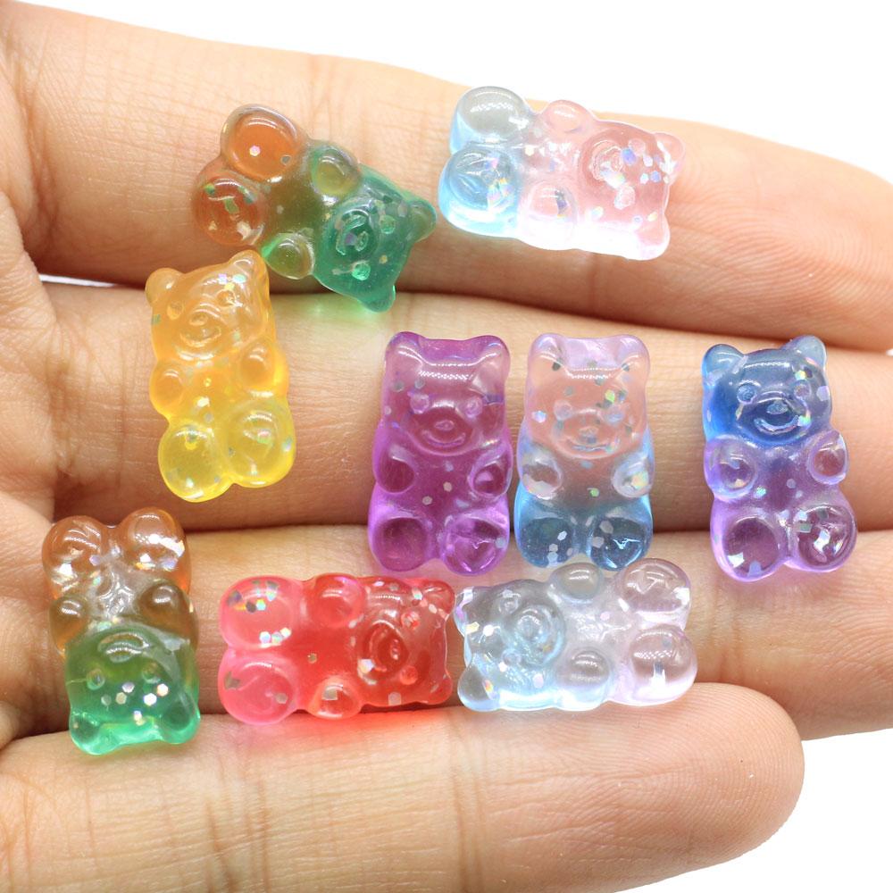 Kawaii 17mm Glitter Gradient Resin Gummy Bear Charms for DIY Jewelry Craft Scrapbook Decoration Accessories
